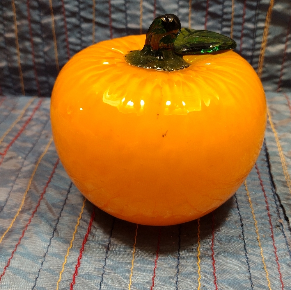 Vibrant Orange Blown Glass Apple  Accent